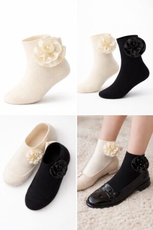 Satin Flower Ankle Socks