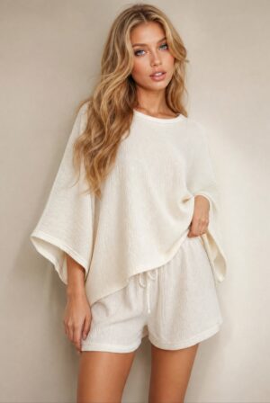Women’s Cream Oversized Top & Shorts Co-Ord Set