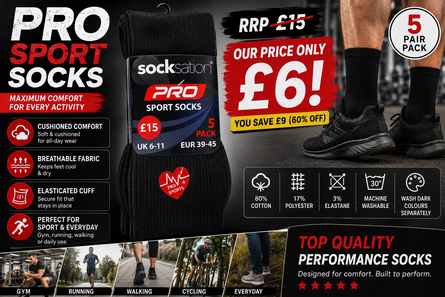 PRO Sport Socks – 5 Pair Pack