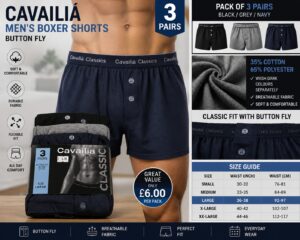 Cavailia Men’s Classic Boxer Shorts – 3 Pack