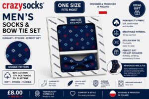 Alternative view of Men’s Socks & Bow Tie Gift Set – Blue & Red | CrazySocks